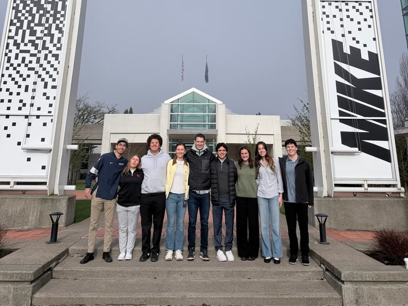 Students on the steps at Nike World Headquarters.