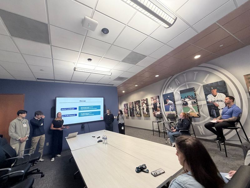 Students in a meeting room at T-Mobile Park.